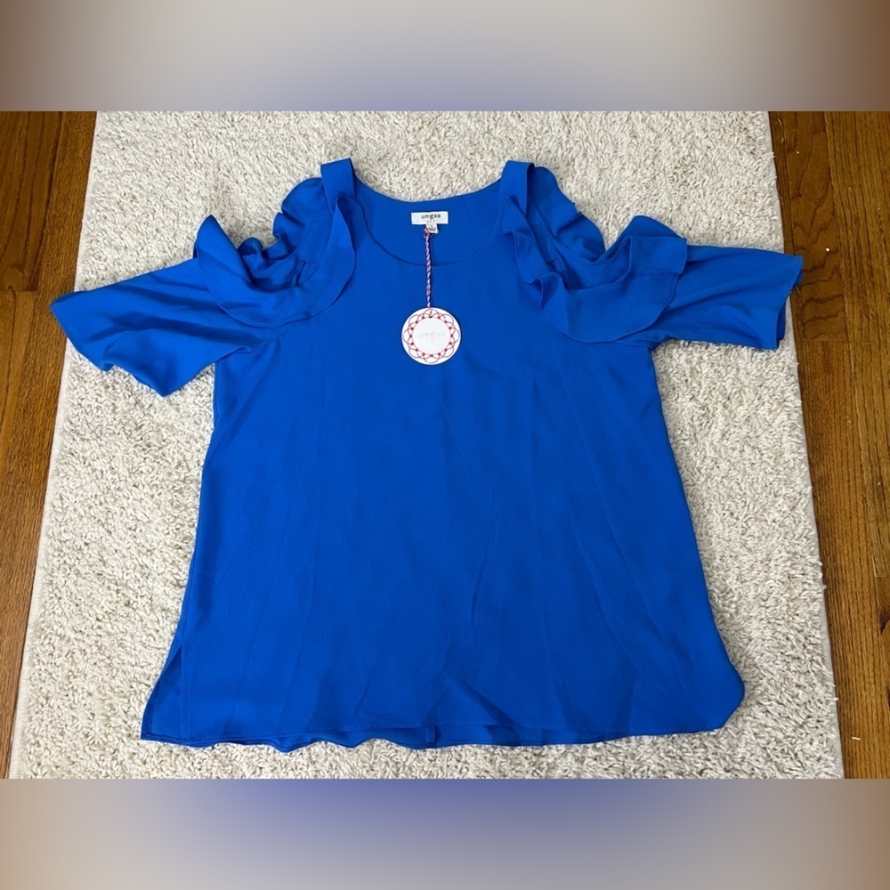 Women’s Large Umgee Blue Ruffled Women's Top NWT